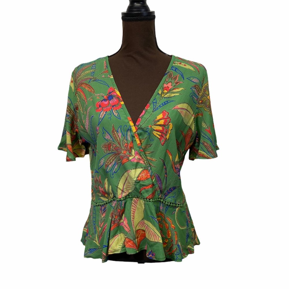 Angie floral wrap peplum top green large